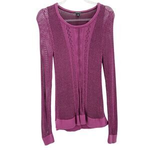 Purple Open Knit Crew Sweater Women XS Y2K Goth Edgy Alternative Boho Vamp Fairy
